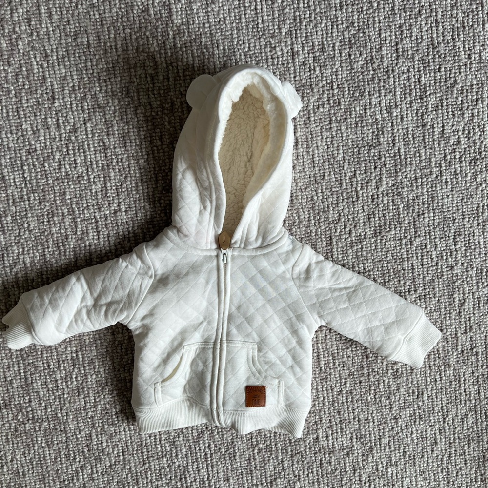 Simple Joys Furry white eared hoodie size 0-3 months